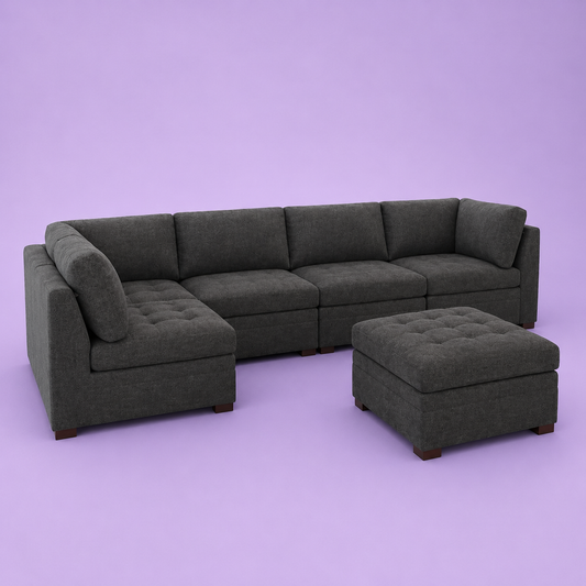 Thomasville Tisdale Modular Sectional 6-piece Gray with Storage Ottoman